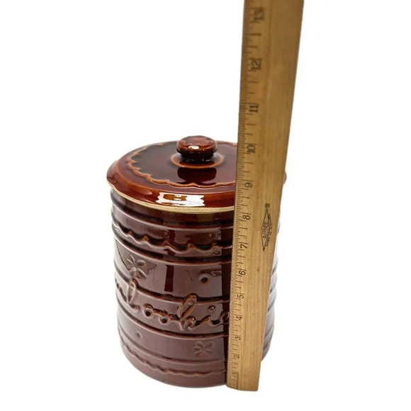 Cookie Jar Marcrest Brown Ceramic Vintage 10 inch Daisy Dot Pattern Vintage  MCM - Picture 11 of 13